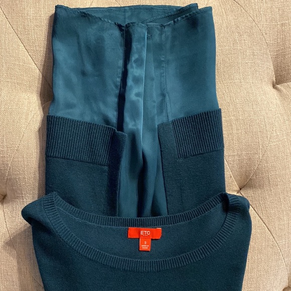 ETCETERA GEM TONED GREEN Sweater and Satin dress, size small - Picture 7 of 8